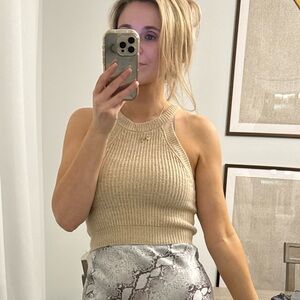 Beige Ribbed Knit Women's Top